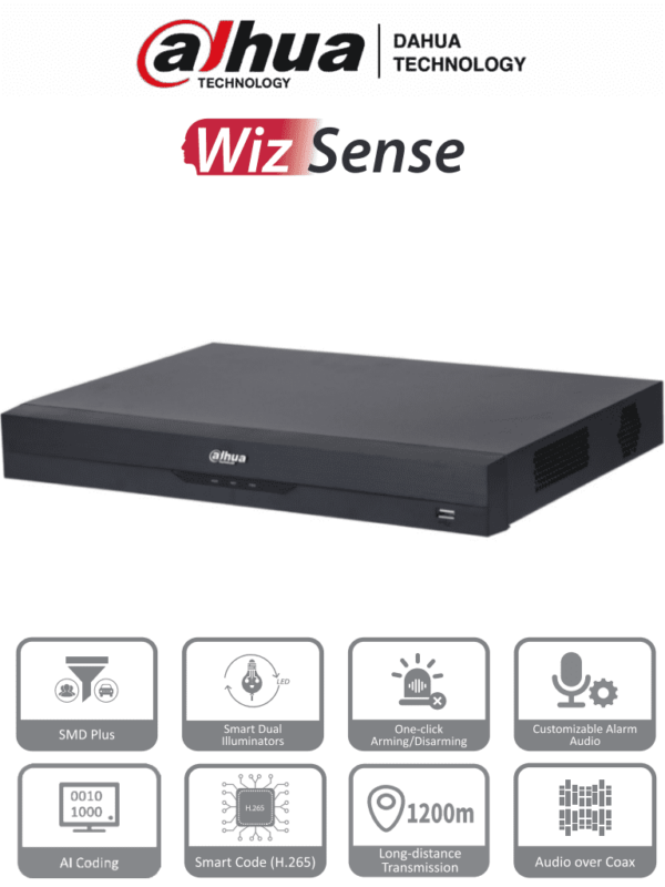 DAHUA XVR4232AN-I - DVR de 32 Canales de 1080p Lite/ WizSense/ H.265+/ Codificación IA/ 2 Bahías de Discos Duros/ 16 Canales con SMD Plus/ Busqueda Inteligente (Humanos y Vehiculos)/ Salidas de Video, HDMI & VGA