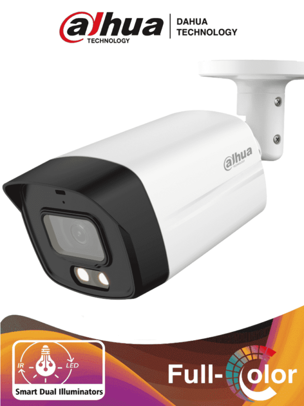 DAHUA HAC-HFW1239TLMN-IL-A - Camara Bullet de 2 Megapixeles/ Iluminador Dual Inteligente + Full Color/ Lente de 2.8 mm/ 107 Grados de Apertura/ Microfono Integrado/ 40 Metros de Iluminación IR y Visible/ WDR Real de 130 dB/ IP67/ #VolDH