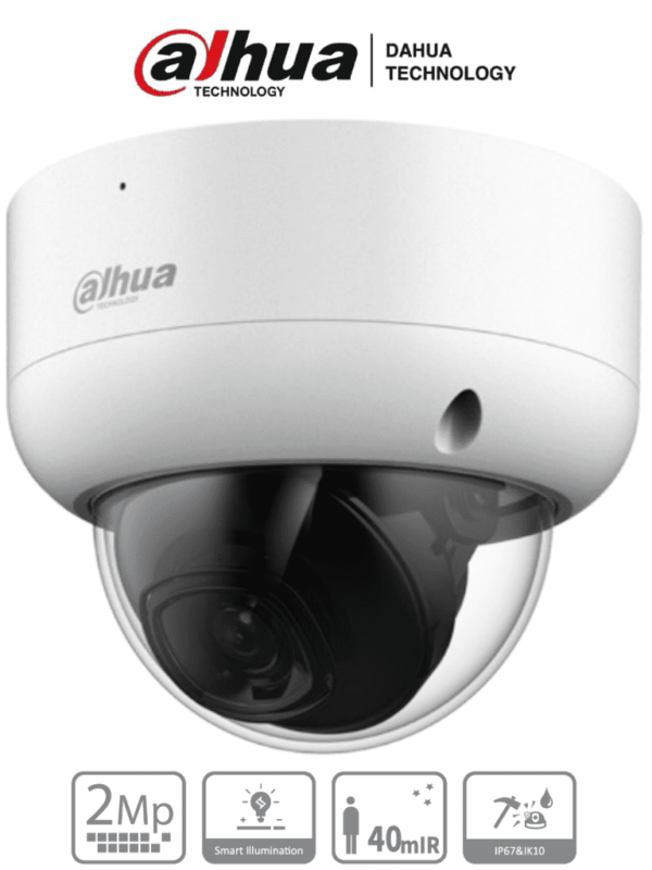 DAHUA HAC-HDBW1200EA - Cámara Domo de 2 Megapíxeles Antivandálica/ 1080p/ Lente 2.8 mm/ 115 Grados de Apertura/ IR de 40 Metros/ Super Adapt/ Protección IK10/ Uso Exterior IP67/ Soporta: HDCVI/TVI/AHD y CVBS/ #LoNuevo