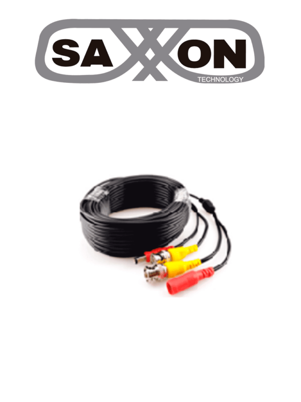 SAXXON SXWB10 - Cable Coaxial Siamés Armado / Conector BNC de Video / Conector de Alimentación / 10 Metros / 100% Cobre / Optimizado para cámaras 4K / Uso en interior