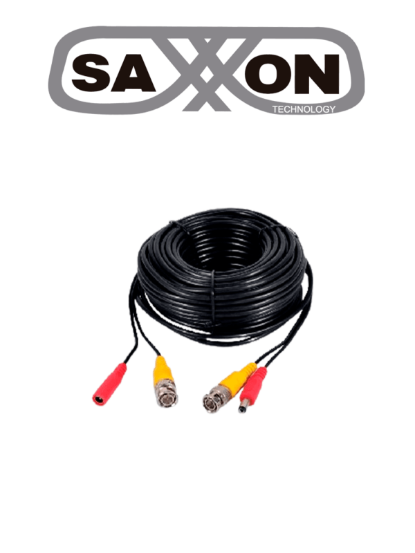 SAXXON SXWB50 - Cable Coaxial Siamés Armado / Conector BNC de Video / Conector de Alimentación / 50 Metros  / 100% Cobre / Optimizado para cámaras 4K / Uso en interior