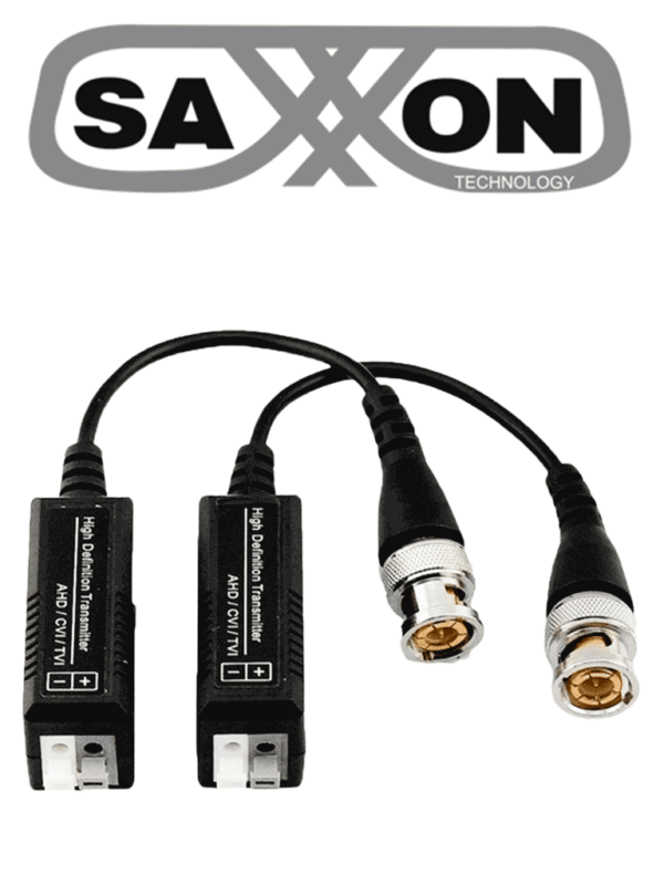 SAXXON SXCF200 - Par de Transceptores Pasivos 4 en 1 / 1080P hasta 250 Metros / 720P hasta 300 Metros / Soporta HDCVI / AHD / TVI / CBVS / Push para Fácil Conexión