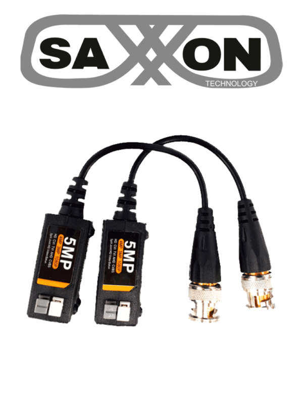 SAXXON SXCF500 - Par de Transceptores Pasivos 4K/ Botones Push / 5MP hasta 200 Metros / 1080P hasta 250 Metros / 2 terminales push para una fácil conexión