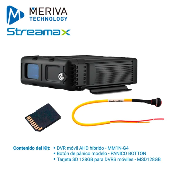 KIT MOVIL MERIVA STREAMAX 1x MM1N-G4 + 1x MSD128 + 1x PANIC BUTTON COMPATIBLE CON CB2