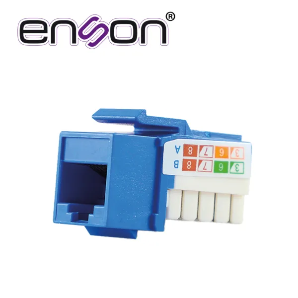 CONECTOR MODULAR JACK KEYSTONE RJ45 ENSON EPRO-JACK6A-BL SERIE PRO, POSICION VERTICAL CAT6A COLOR AZUL COMPATIBLE CON PLACAS ENSON EPRO-FP