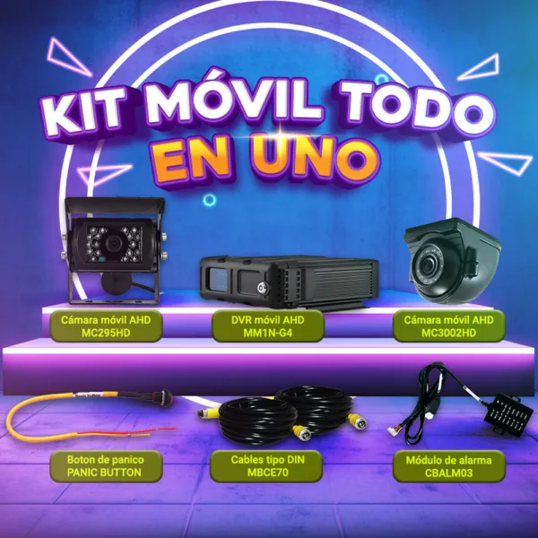 KIT MOVIL TODO EN UNO MERIVA STREAMAX MM1N-G4 x1 + MC3002HD x1 + MC295HD x1 + CBALM03  x1 + PANIC BUTTON x1 + MBCE70 x2