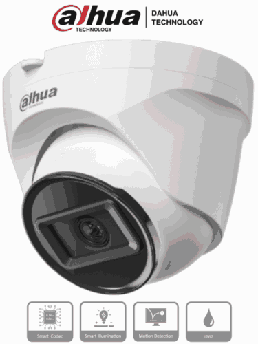 DAHUA IPC-T1E20 - Camara IP Domo de 2 Megapixeles/ Lente de 2.8 mm/ 99 Grados de Apertura/ 30 Metros de IR/ IP67/ PoE/ DWDR, 3D NR, HLC, BLC/ H.265+/ #LoNuevo