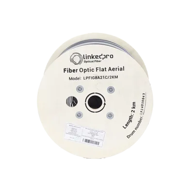 Carrete de 2 km de Fibra Óptica Aérea Mini Figura 8 G.657A2 tipo Drop Plana, Monomodo de 1 Hilo Color Negro