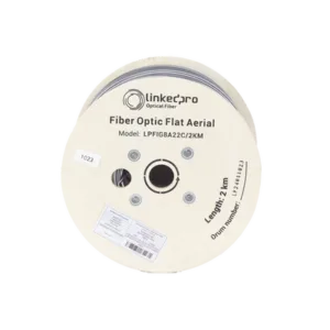 Carrete de 2 km de Fibra Óptica Aérea Mini Figura 8 G.657A2 tipo Drop Plana, Monomodo de 2 Hilos (bifibra), Color Negro