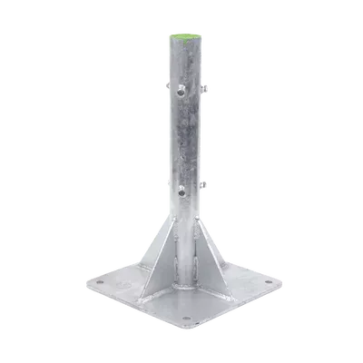 Base para Mástil Hasta 2" con Opresores, Base de 50 x 50 cm y Tubo de 80 cm Ced. 30. Galv. Inmersión.