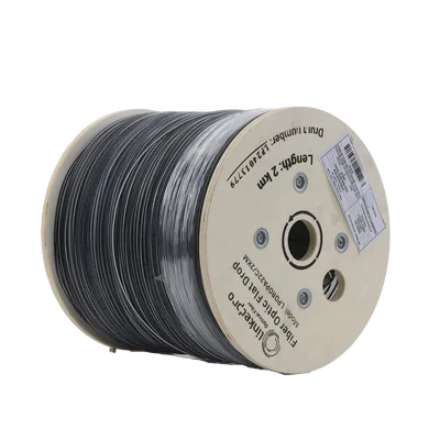 Carrete de 2 km de Fibra Óptica Drop Plana, Interior/Exterior G.657A2 Monomodo de 2 hilos (bifibra), Dieléctrica, Forro Negro