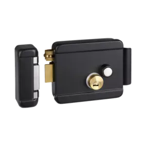 Cerradura Eléctrica con Botón de Salida / Incluye Llave  / Exterior / Izquierda / Color Negro