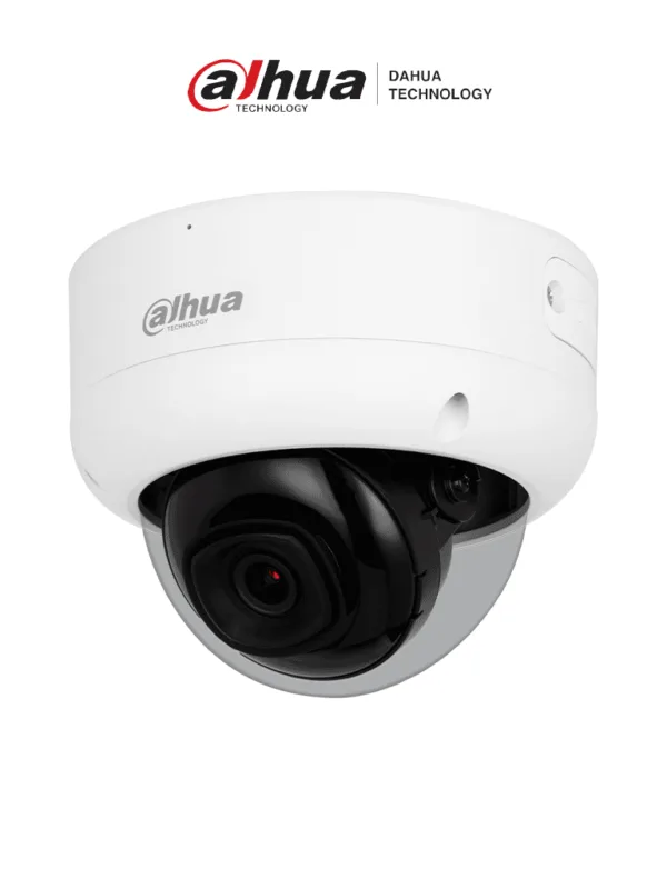 DAHUA IPC-HDBW3241E-AS-S2 - Cámara IP Domo Antivandálica de 2 MP con lente de 2.8 mm y 107° de visión. Cuenta con WizSense, IR de 50 m, micrófono integrado, SMD 4.0, AI SSA, Quick Pick, protección IP67/IK10, PoE, WDR real, E/S de alarmas y ranura microSD.