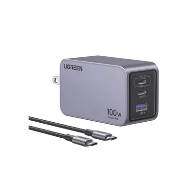 Cargador de 100W serie Nexode Pro | 3 Puertos de Carga Rápida | 2 USB-C | 1 USB-A | Tecnología GaNInfinity | PD3.1 de 100W / QC4.0 | Tecnología de Protección Térmica | Optimiza la Carga | Caja de Aluminio | Incluye Cable