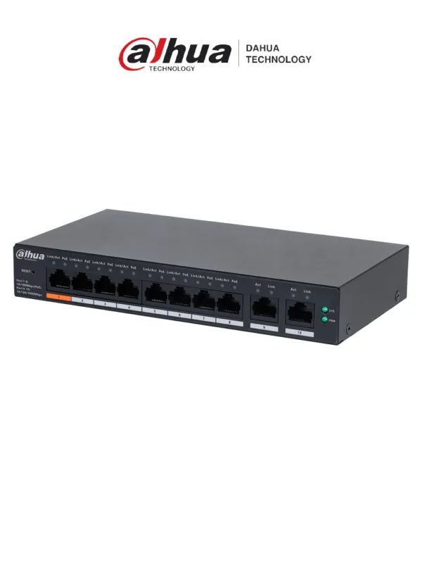 DAHUA DH-CS4010-8ET-60 Switch Poe de 8 Puertos / Poe Inteligente/ 60Watts Totales/ 2 Puertos uplink/ Switching 4.8Gbps/ Protección de Descargas/ DoLynk Care/ #BuenFinDahua20 #NOV