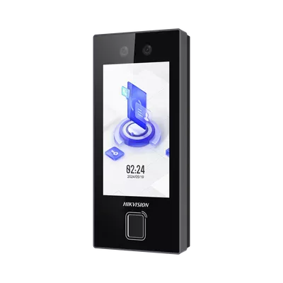 Terminal Facial Min Moe con LECTOR DE HUELLAS y Tarjetas MIFARE / 3000 Rostros / 3000 Huellas / Pantalla 4.5" / Administrable en la Nube con HikConnect Teams  / Exterior IP65  / PoE / WiFi