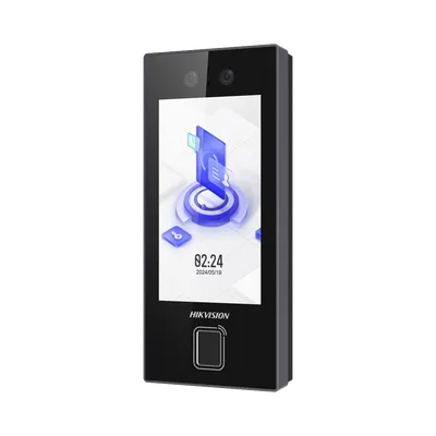 Terminal Facial Min Moe con LECTOR DE HUELLAS y Tarjetas PROX EM / 3000 Rostros / 3000 Huellas / Pantalla 4.5" / Administrable en la Nube con HikConnect Teams  / Exterior IP65  / PoE / WiFi