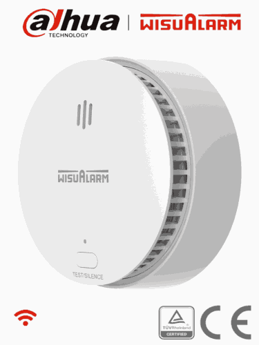 DAHUA WISUALARM HY-SA2FA - Detector Inteligente de Humo WiFi 2.4 Ghz, Sensor Fotoeléctrico, Sonido de Alarma de 85dB, Alarma Visual y Audible, Envía Notificaciones en Tiempo Real a APP, Certificaciones TÜV and CE, #LoNuevo #Wisualarm