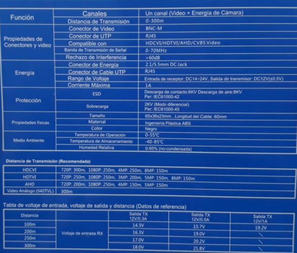 UTEPO UTP101PVHD12 - Par de transceptores 4K para video y energía, con entradas RJ45, 4K hasta 150m con CVI, 4MP y 2MP hasta 250m - Image 3