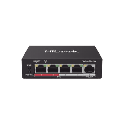 Switch PoE+ / 4 Puertos 10/100 Mbps PoE+ (af / at) / 1 Puerto 10/100 Mbps Uplink / Modo Extendido hasta 250 Metros / 35 Watts