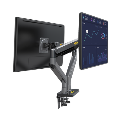 Montaje de Escritorio articulado para 2 monitores de 22"-32" / Soporta hasta 15 kg x brazo / Vesa 75 x 75 / 100 x 100 / Acero / Giro: 360° - Image 3