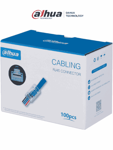 DAHUA PFM976-531-PT - Caja con 100 Plugs Pass through RJ45 Cat5e/ Chapado de Oro de 15 U"/ Clasificación de Resistenc + pinza
