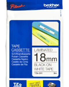 Cinta - Etiqueta blanca continua laminada Brother TZE241 - de 18 mm de ancho x 8 mts de largo. Impresión en negro.