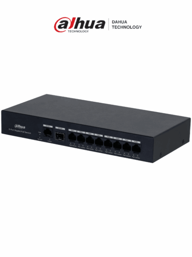 DAHUA DH-PFS3110-8GT-65 - Switch PoE inteligente con 8 puertos Gigabit, 60W de potencia total y switching de 20 Gbps. Ideal para alimentar y conectar dispositivos IP con protección contra descargas eléctricas. #Anivdahua2 #MCI1Q125