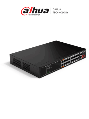 DAHUA SF1018LP - Switch PoE de 18 Puertos/ 135 Watts Totales/ 16 Puertos PoE 10/100/ 2 Puertos Uplink 10/100/1000/ Switching 7.2 Gbps/ Compatible con Standares:IEEE802.3af; IEEE802.3at; Hi-PoE/  PoE Hasta 250 Metros/ #LoNuevo #MCI1Q125