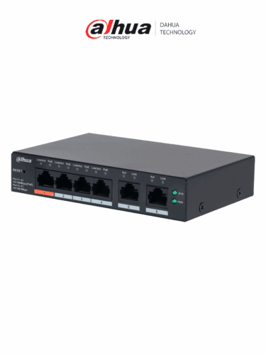 DAHUA DH-CS4006-4ET2ET-60 - Switch PoE de 6 Puertos Administrable con 4 PoE (10/100 Mbps) y 2 uplink (10/100/1000 Mbps). Total de 65 W PoE, administración en la nube con DoLynk Care, carcasa metálica robusta, ideal para redes IP.#LoNuevo
