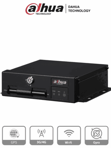 DAHUA MXVR1004-GFWI - DVR Móvil WiFi 1080p con IA/ 4 Canales Analogos + 1 IP/ 1080p / Comunicación 3G/4G/Wi-Fi/ Soporta: DSM/ADAS/BSD/Reconocimiento Facial/ Soporta 2 Tarjetas SD/ E&S Alarmas/ Sensor G/ #LoNuevo