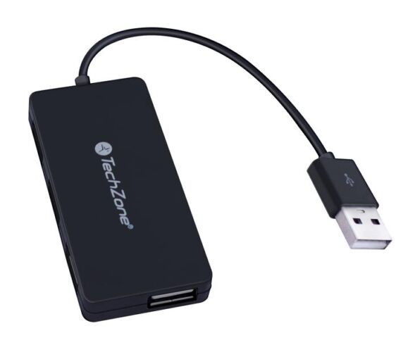 Hub USB - Hub TechZone - 4 puertos USB 2.0, color negro, 1 año de garantía.