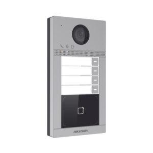 Videoportero IP 2 Megapixel / Llamada y Apertura Remota desde App Hik-Connect (Requiere monitor )/ PoE / Exterior IP65 + Antivandalico IK08 / 4 Departamento / Apertura con Tarjeta / Soporta 2 Puertas y hasta 6 Monitores