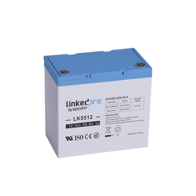 Batería 12 Vcc / 55 Ah / UL / Tecnología AGM-VRLA / Vida útil promedio de 5 años / Para uso en equipo electrónico, Alarmas de Intrusión / Incendio/ Control de acceso / Video Vigilancia / T2