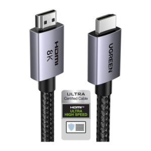 Cable HDMI 2.1 de 8K@60Hz | 2 m | 48Gbps | HDR10+ | 3D Inversivo| eARC | Dolby ATMOS |   VVR | QMS | QFT | ALLM | 3 modos de Visualización | Certificado HDMI 8K | Niquelado | Nylon Trenzado | Carcasa de Aluminio.