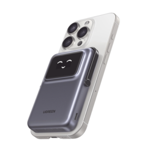 Power Bank Serie UNO Inalambrico | 10000mAh | 7.5W/20W  |  Con Emojis de Estado | Carga Rápida USB-C Bidireccional  | Pantalla TFT  Inteligente | Con Holder | Color Grey.