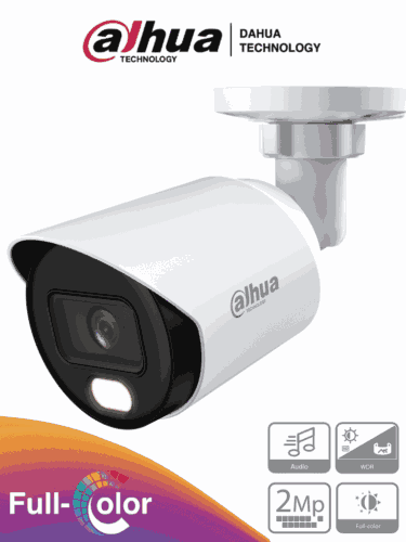 DAHUA DH-HAC-HFW1239TN-A-LED-0360B-S3 - Cámara Bullet Full Color de 2 Megapixeles 1080p, micrófono integrado, lente de 3.6mm, WDR 130dB, LEDs para 20m, protección IP67 y tecnología Starlight.