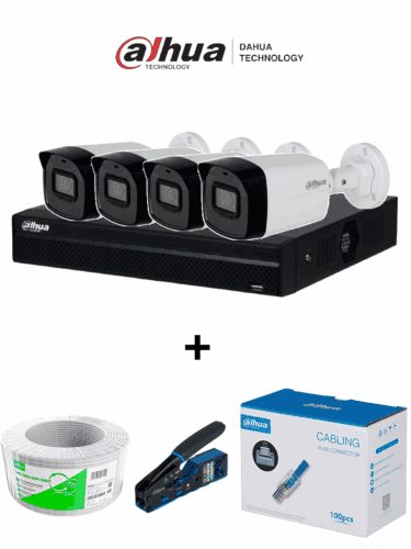 Bundle NVR+4BulletIP -Compra 1 NVR NVR1104HS-P-S3 de 4 Canales y llévate mas 4 cámaras IPC-B1E20  / Bobina de 100 metros/ Caja con 100 Plugs/ Pinza de corte  de Plugs/*No incluye disco duro/ #MiPrimerIP