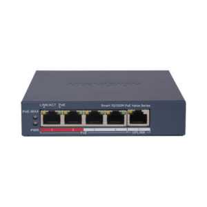 Switch PoE+ / Administrable / 4 Puertos 10/100 Mbps PoE+ / 1 Puerto 10/100 Mbps Uplink / Configuración Nube Hik-PartnerPro / Modo Extendido hasta 300 Metros /  45 W