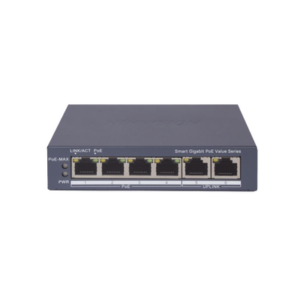 Switch Gigabit PoE+ / Administrable / 4 Puertos 1000 Mbps PoE+ / 2 Puertos 1000 Mbps Uplink / Configuración Nube Hik-PartnerPro / Modo Extendido hasta 300 Metros / 45 Watts