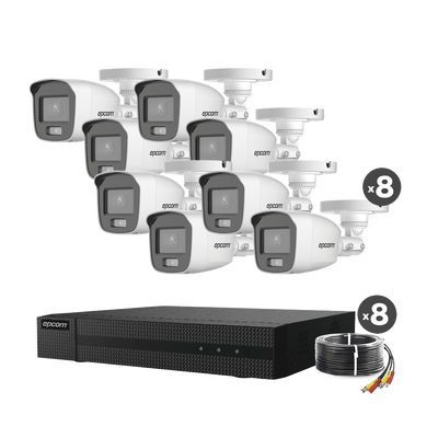 Kit TurboHD 1080p / DVR 8 Canales / 8 Cámaras Bala ColorVu con Microfono Integrado / Fuente de Poder / Accesorios de Instalación