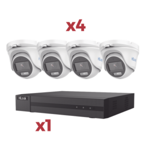 [Kit] DVR 4 Canales TurboHD + 1 Canal IP / 2 Megapixel (1080pLite) / AcuSense Lite / Audio por coaxitron / 1 Bahia de disco duro / 4 Cámaras Metalicas / 2 Megapixel tipo turret / ColorVu Lite + Microfono Integrado