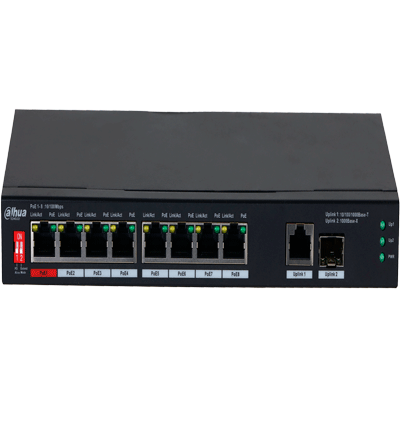 DAHUA PFS3110-8ET1GT1GF-96 -Switch PoE de 10 Puertos/8 Puertos Poe 10/100/1Puerto SFP de1000 Mbps/1 Puerto Uplink de 10/100/1000/ 96 Watts Totales/ Alimentación hasta 250 Mts/Soporta PoE Whatchdog/Puerto Rojo soporta IEEE 802.3bt/#SwitchD2 #REM #MCI2 #RMM - Image 2