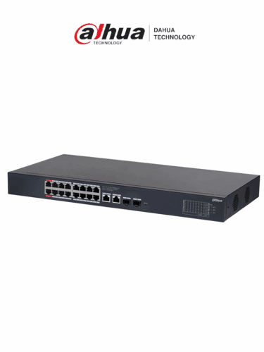 DAHUA DH-CS4220-16GT-135 Switch Poe de 16 Puertos Gigabit/ Poe Inteligente/ Puerto Rojo de 90W/ 135 Watts Totales/ 2 Puertos SFP/Poe Watchdog/ Switching 40 Gbps/ Protección de Descargas/ Plataforma DoLynk Care