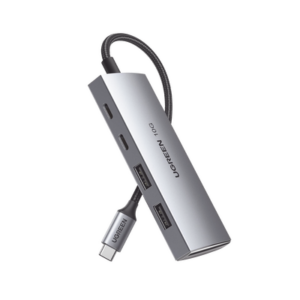 HUB USB-C 3.2 4 en 1 | 2 Puertos USB-C 3.2 (10 Gbps) | 2 Puertos USB-A 3.2 (10 Gbps) |  Admite OTG | Compatible con MacBook, Chormebook, iMac, iPad Pro, iOS, Windows, Mac OS, Android | Carcasa de Aluminio | Nylon Trenzado.