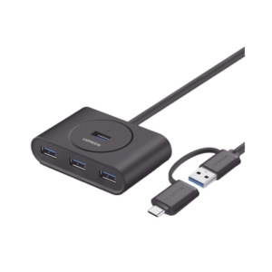 HUB USB-A y C 3.0 4 en 1 | Con Conector USB-C y USB-A | 4 Puertos USB-A 3.0 (5Gbps) | Cable de 25cm | Indicador Led | Ideal para Transferencia de Datos | Entrada Micro USB para alimentar equipos de mayor consumo.