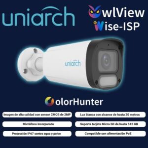 CAMARA IP BULLET OWLVIEW UNIARCH IPC-B242-ADF28K-WP / 2MP / LENTE 2.8MM / TRUE-WDR120DB / LUZ-CALIDA30M-LUZ-BLANCA30M / MICROSD512GB / MICROFONO-INTEGRADO / ULTRA-MOTION-DETECTION / POE-AF / ONVIF / NDAA / 3-AXIS / IP67 / GRAFENO+PLASTICO / ULTRA265 / SERIE HALO / MODOCORREDOR