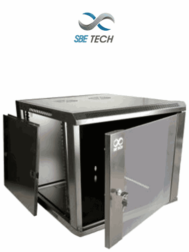SBETECH GNLPAR12URP- Gabinete de pared de 12 UR con capacidad de carga de 60 Kg, dimensiones 60x60x64 cm y puerta frontal de cristal templado