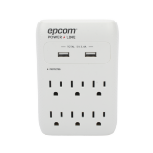 Multicontacto de Pared 110 Vca / Supresor de Picos 1080 Joules / 6 x Nema 5-15P / 2 x USB (5V @3.4A)