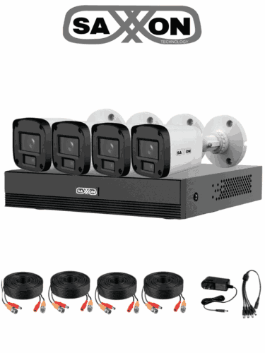 SAXXON SUA-KIT/XVR1E04-I/4-B20M-0280B -Kit de 4 Canales HDCVI 1080P/4 Cámaras B20M de 2.8mm con Campo de Visión de Hasta 100°/ Grabador Soporta Hasta 5 Canales IP y Detección de Movimiento Inteligente/Cámaras Fabricadas en Metal de Alta Duración#GSA #SAXI